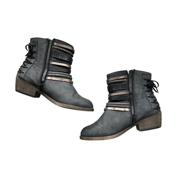 Jellypop Ankle Boots Dorothy Black Heeled Braided & Studded Straps Western 11 - Picture 4 of 8